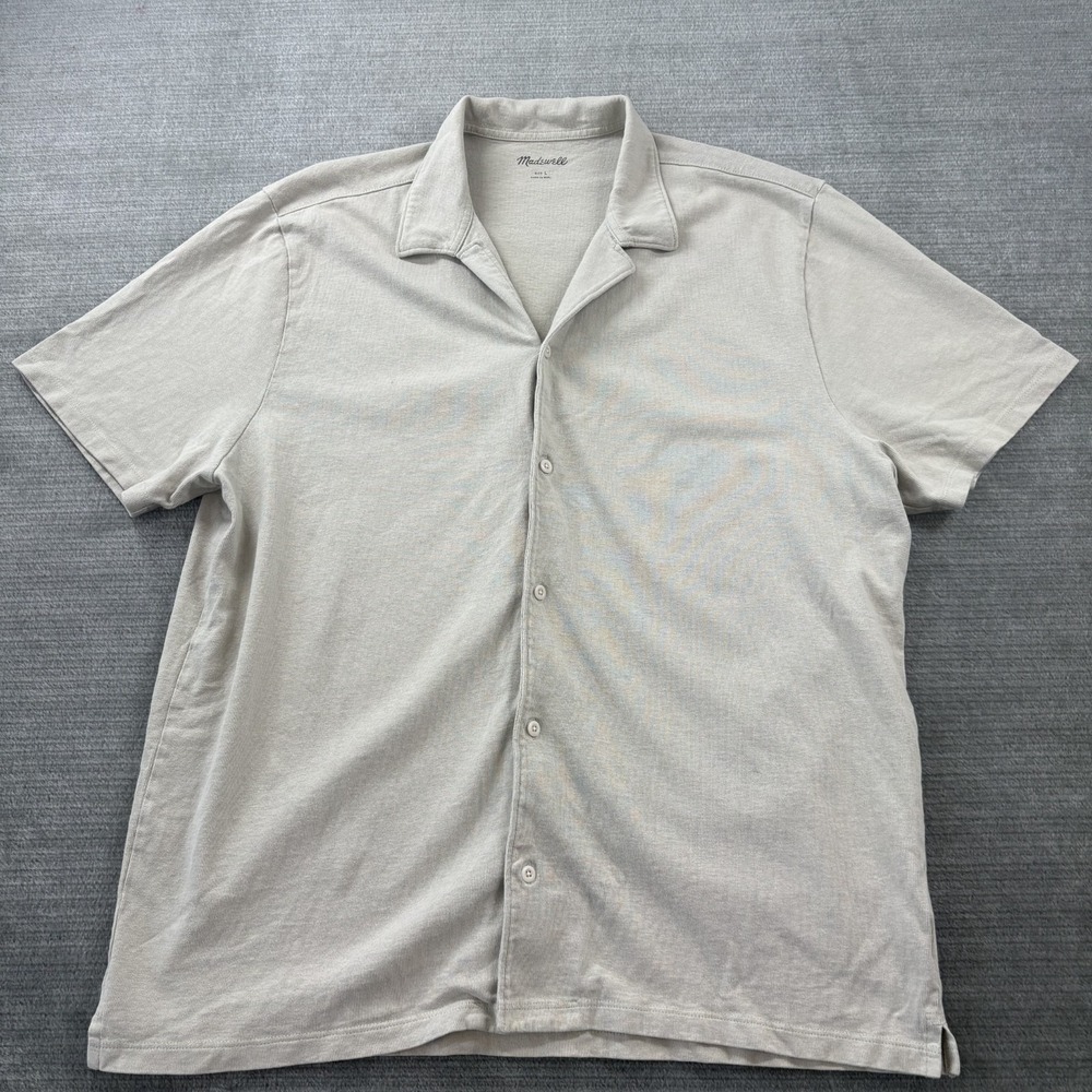 Madewell Short Sleeve Easy Knit Button Down Shirt Mens L Beige Stretch Resort